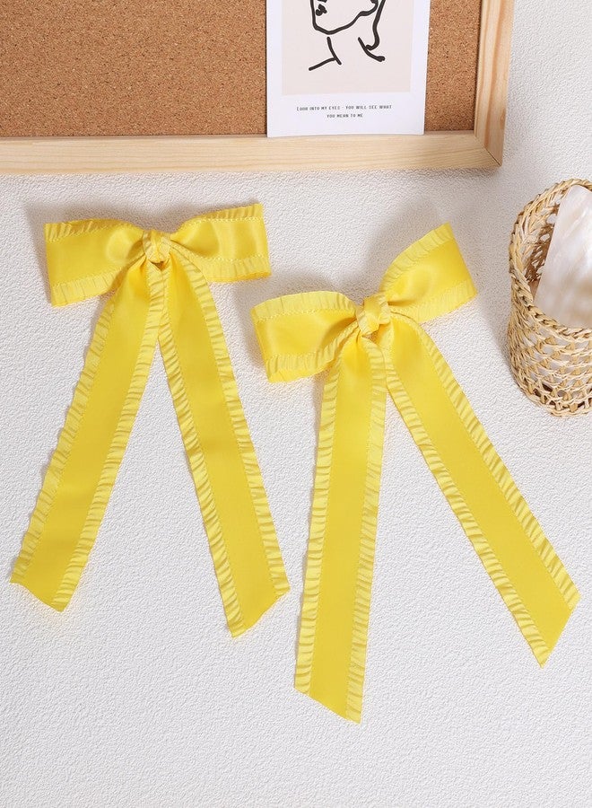 ميروكش مشابك شعر صفراء على شكل فيونكة للنساء والفتيات، 5.5 بوصة، شريط شعر ساتان حريري كبير مكشكش، مشابك شعر على شكل فيونكة، دبابيس شعر، حامل ذيل حصان طويل، إكسسوارات تزيين، هدية - Image 2