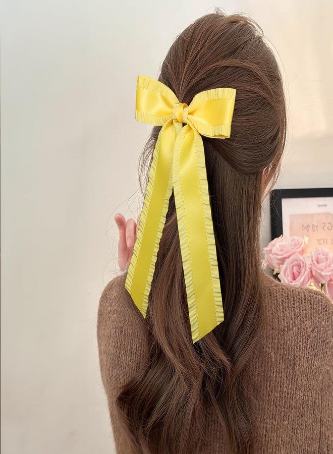 ميروكش مشابك شعر صفراء على شكل فيونكة للنساء والفتيات، 5.5 بوصة، شريط شعر ساتان حريري كبير مكشكش، مشابك شعر على شكل فيونكة، دبابيس شعر، حامل ذيل حصان طويل، إكسسوارات تزيين، هدية - Image 3