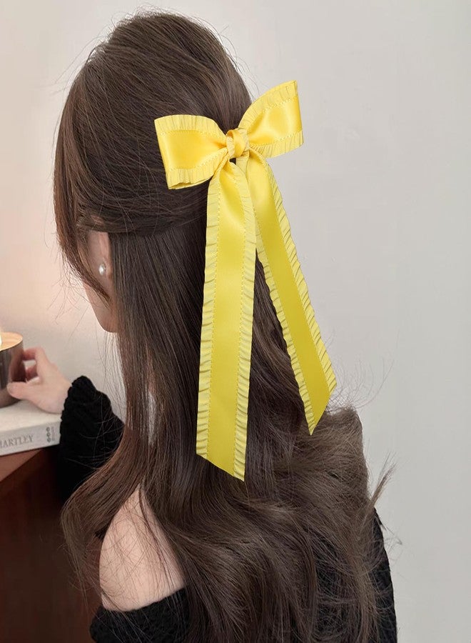 ميروكش مشابك شعر صفراء على شكل فيونكة للنساء والفتيات، 5.5 بوصة، شريط شعر ساتان حريري كبير مكشكش، مشابك شعر على شكل فيونكة، دبابيس شعر، حامل ذيل حصان طويل، إكسسوارات تزيين، هدية - Image 4