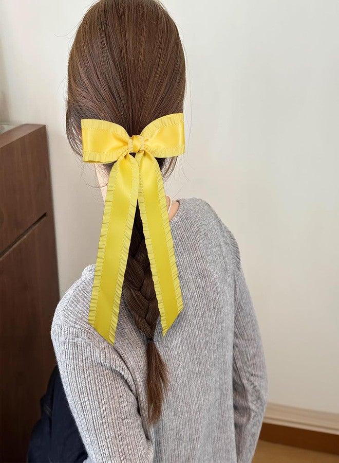 ميروكش مشابك شعر صفراء على شكل فيونكة للنساء والفتيات، 5.5 بوصة، شريط شعر ساتان حريري كبير مكشكش، مشابك شعر على شكل فيونكة، دبابيس شعر، حامل ذيل حصان طويل، إكسسوارات تزيين، هدية - Image 5