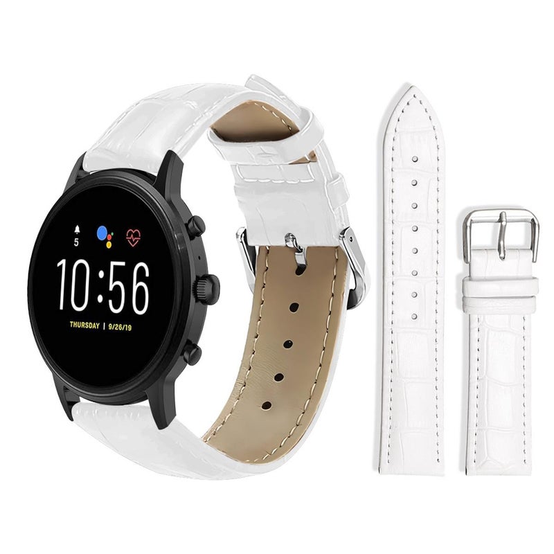 erorex 22Mm For Fossil Gen 5 Carlyle/Julianna/Garrett Bamboo Texture Pin Buckle Leather Watch Band(White) - Image 1