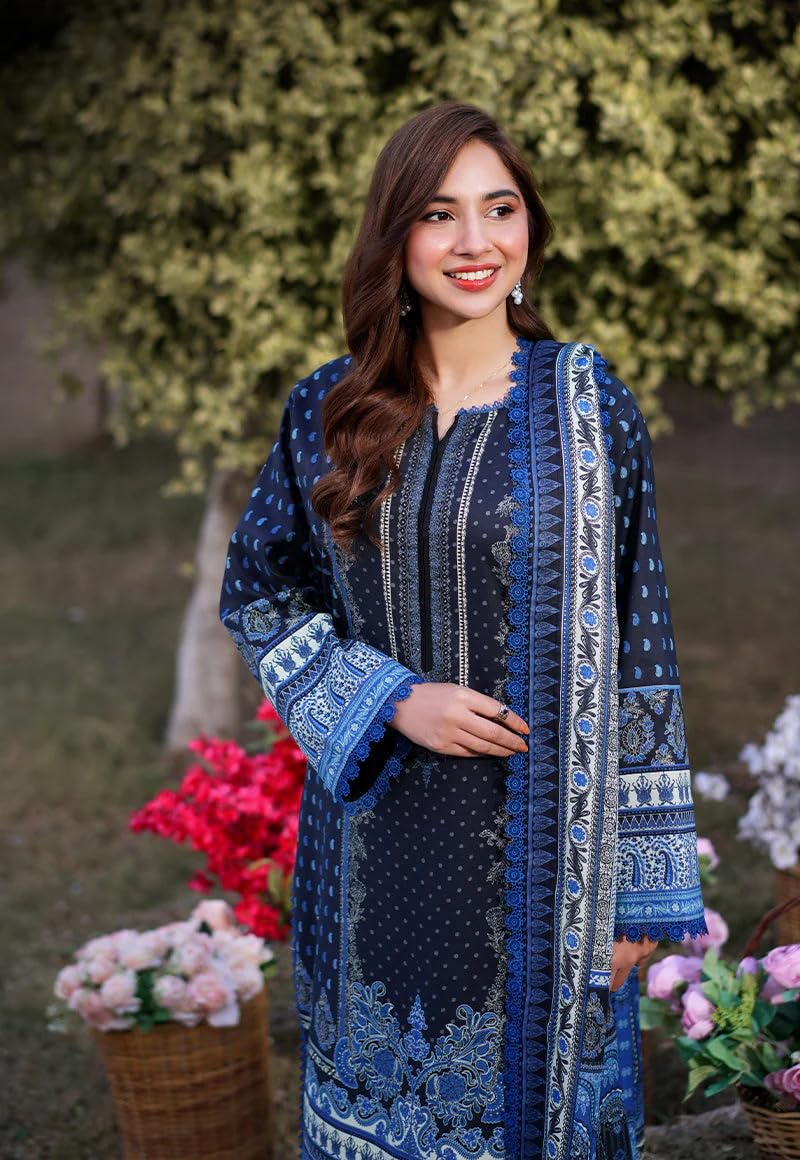 جو سريكي بدلات باكستانية مستقيمة مطبوعة من GoSriKi من الرايون الفيسكوزي للسيدات (Deniz Blue-GS_L_Blue_Large) - Image 3