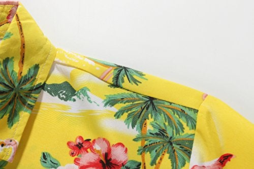 SSLR Mens Hawaiian Shirt Flamingos Casual Short Sleeve Button Down Shirts Aloha Shirt (Medium, Yellow) - Image 4