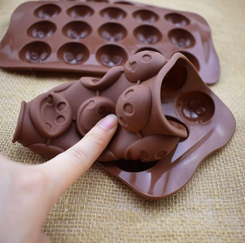 Arto 15-Cavity Smiley Face Silicone Chocolate Mould - Food Grade BPA Free Baking Tray for DIY Chocolates, Ice Cubes, Jelly, Soap & Cake Decoration | Heat Resistant, Easy Release, Brown - Image 5