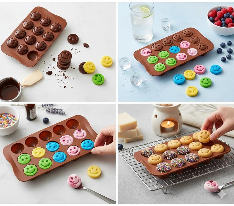 Arto 15-Cavity Smiley Face Silicone Chocolate Mould - Food Grade BPA Free Baking Tray for DIY Chocolates, Ice Cubes, Jelly, Soap & Cake Decoration | Heat Resistant, Easy Release, Brown - Image 3