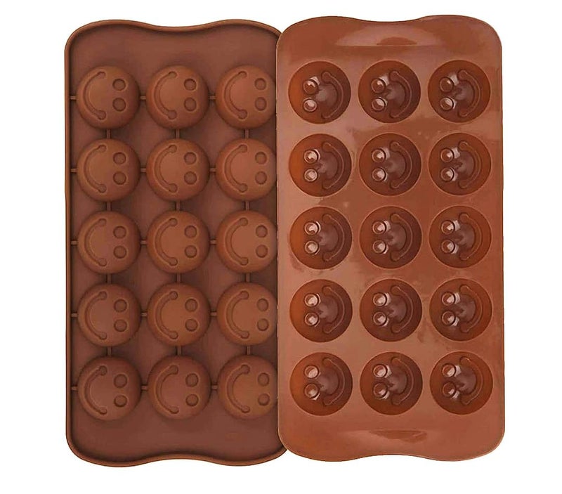 Arto 15-Cavity Smiley Face Silicone Chocolate Mould - Food Grade BPA Free Baking Tray for DIY Chocolates, Ice Cubes, Jelly, Soap & Cake Decoration | Heat Resistant, Easy Release, Brown - Image 1