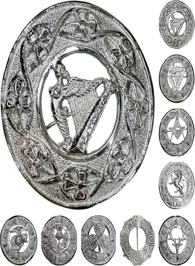 AAR Scottish Brooches Design Chrome Finish Pin Fly Plaid Highland Klit Size 3" - Image 1