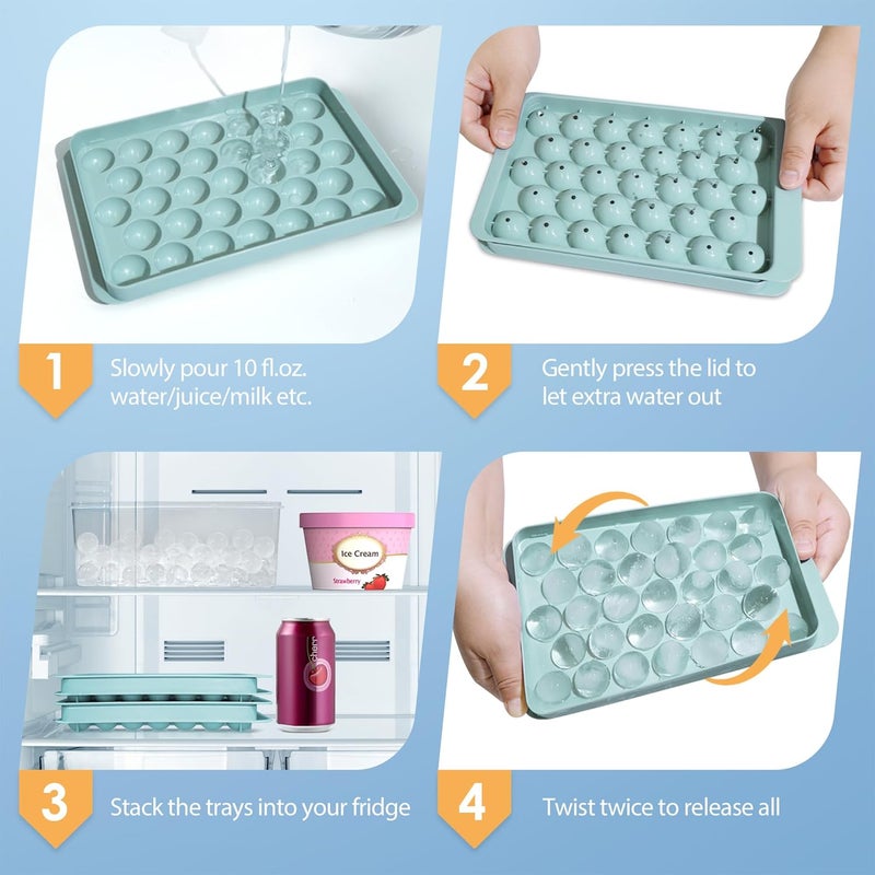 Ice Cube Tray with Lid and Bin - Round Ice Trays for Freezer (1"-2PACK Blue) - Image 4