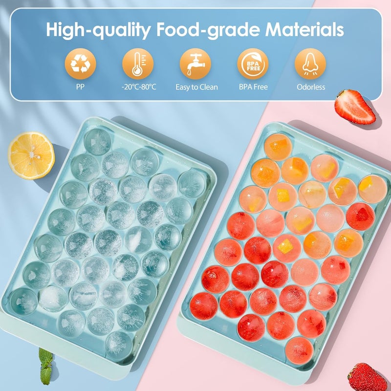 Ice Cube Tray with Lid and Bin - Round Ice Trays for Freezer (1"-2PACK Blue) - Image 3