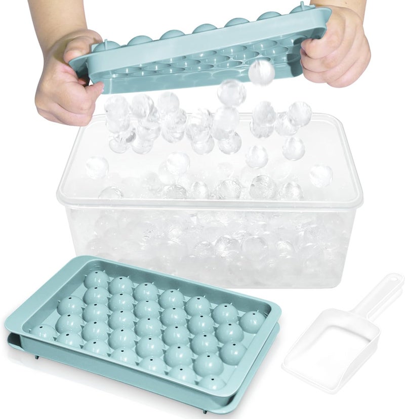 Ice Cube Tray with Lid and Bin - Round Ice Trays for Freezer (1"-2PACK Blue) - Image 1