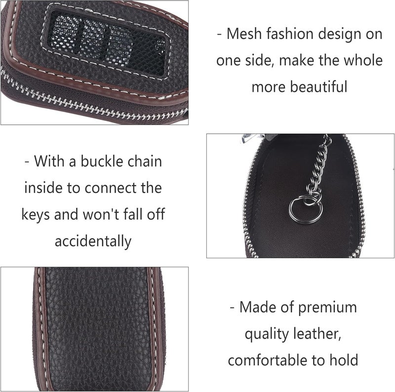 KASTWAVE Car Key Fob Cover Case, Car Key Case, Leather Car Key Holder with Mesh Window, Key Bag Organizer, Car Key Bag, Universal Keychain Case Car Accessories for Women & Men - Image 4