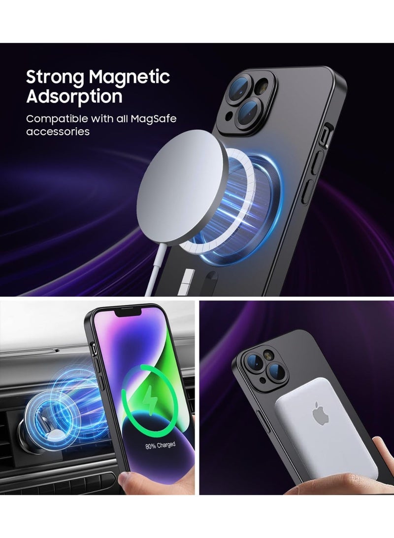 جراب مغناطيسي لهاتف iPhone 14 [متوافق مع MagSafe] [واقي مدمج لعدسة الكاميرا] جراب هاتف معدني لامع مقاوم للصدمات من السيليكون الناعم النحيف (أسود) - Image 3