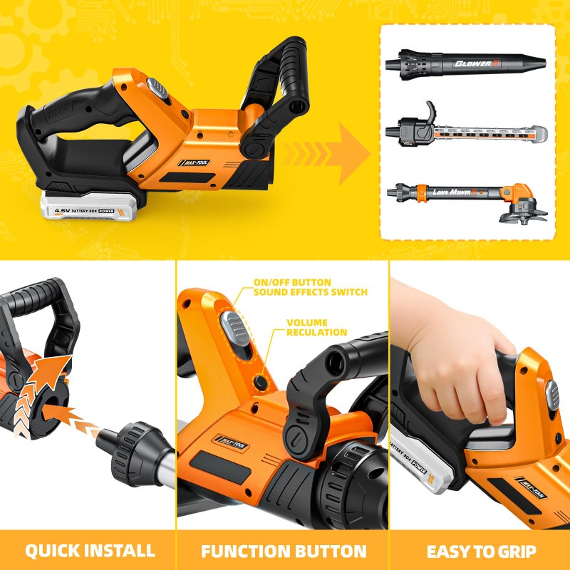 ShyLizard Kids Tool Set, 3 in 1 Kids Power Garden Tools with Sounds & Lights, Toy Weed Wacker, Toy Leaf Blower and Hedge Trimmer, Outdoor Toys, Toy Tools, Christmas Birthday Gifts for Boys 3 4 5 6 7 8 Year Old - Image 3