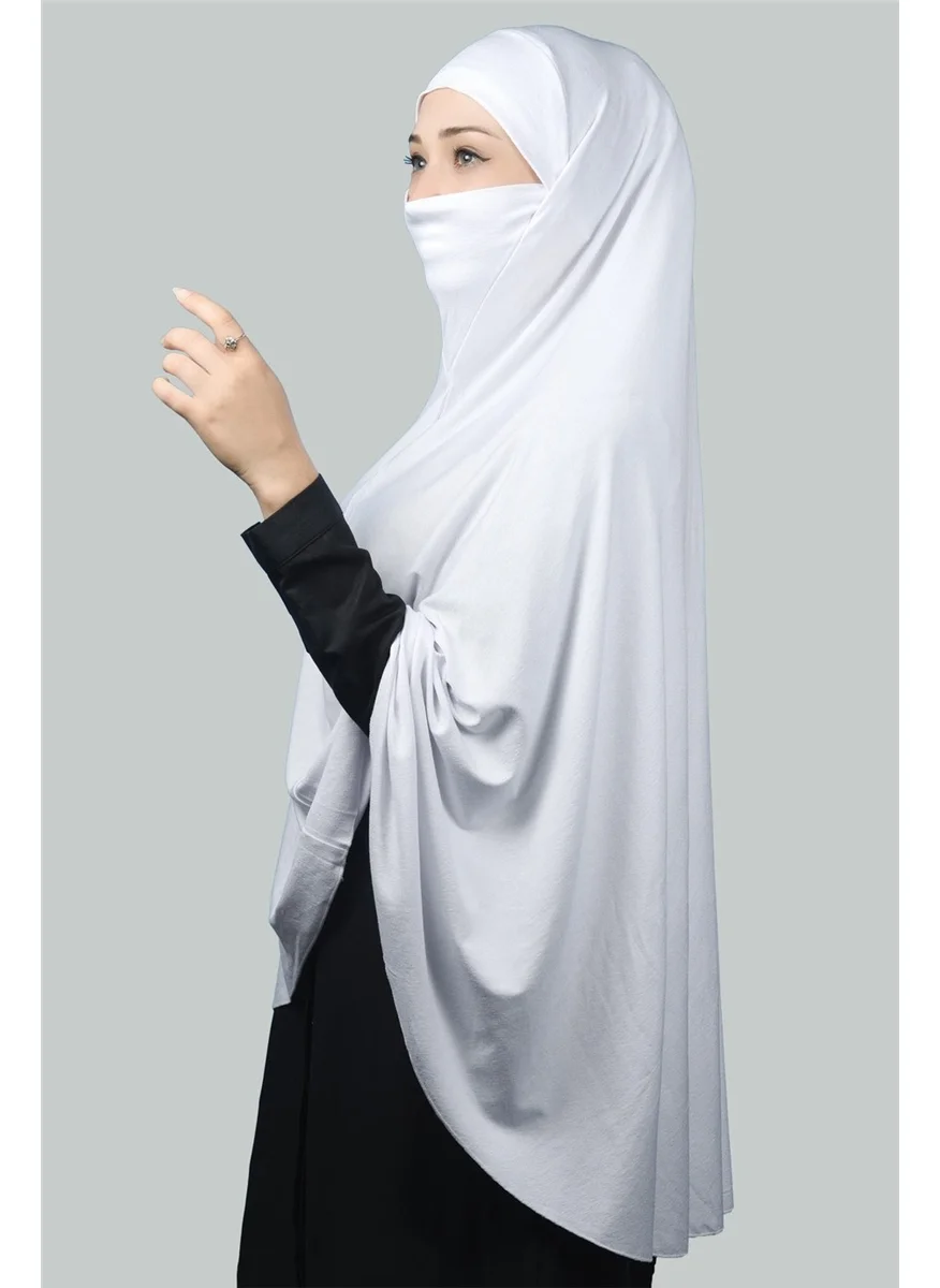 التوبة Ready-made Turban Practical Scarf with Veil Hijab with Nikap - Prayer Cover Soufflé (5Xl) - White