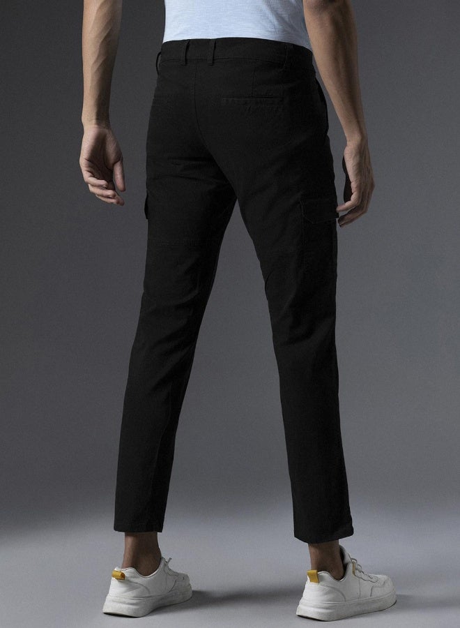 HIGH STAR Men's Black Cotton Blend Solid Pattern Full Length Cargo Regular Fit Trouser  - Image 3