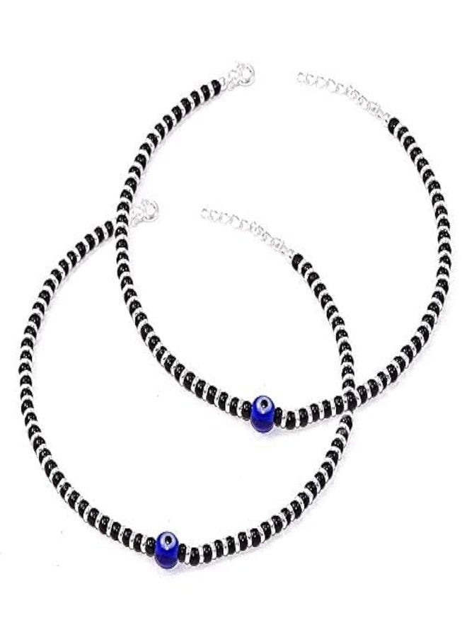 ARTIFICIAL TREE Latest Trend Brass Metal Evil Eye Charm Nazariya Payal (Anklet) | Black & Silver Beads (Crystal) | Stylish Anklet for Girls and Women (AT ANK 008) - Image 1
