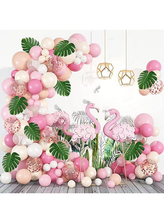 زيمي 132 قطعة من بالونات DIY إكليل هاواي الصيفي للحفلات الاستوائية فلامنغو ديكور الحفلات بأوراق النخيل الوردي الساخن الكروم الأخضر بالونات إكليل مثالية لحفلات استقبال المولود الجديد وحفلات الزفاف وحفلات أع - Image 1