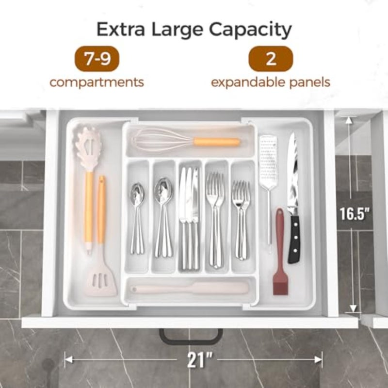 Extra Large Expandable Silverware Organizer, BPA-Free Food-Safe Cutlery Flatware Organizer, Kitchen Utensil Drawer Organizer, Adjustable Silverware Holder for Spoons Forks Knives - Image 2