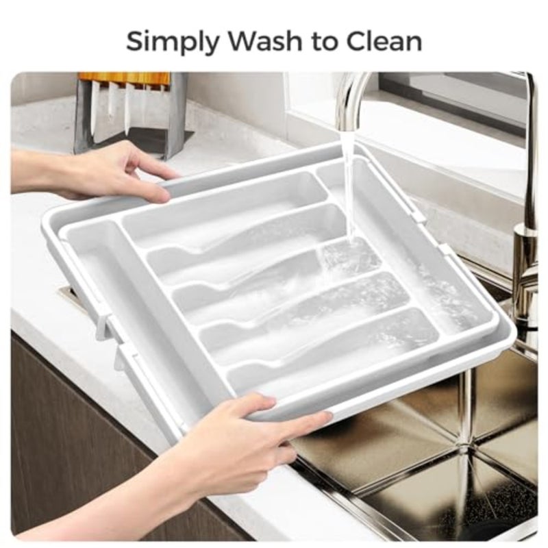 Extra Large Expandable Silverware Organizer, BPA-Free Food-Safe Cutlery Flatware Organizer, Kitchen Utensil Drawer Organizer, Adjustable Silverware Holder for Spoons Forks Knives - Image 5