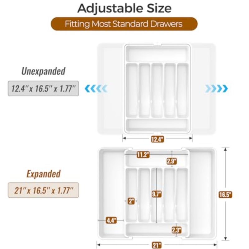 Extra Large Expandable Silverware Organizer, BPA-Free Food-Safe Cutlery Flatware Organizer, Kitchen Utensil Drawer Organizer, Adjustable Silverware Holder for Spoons Forks Knives - Image 3