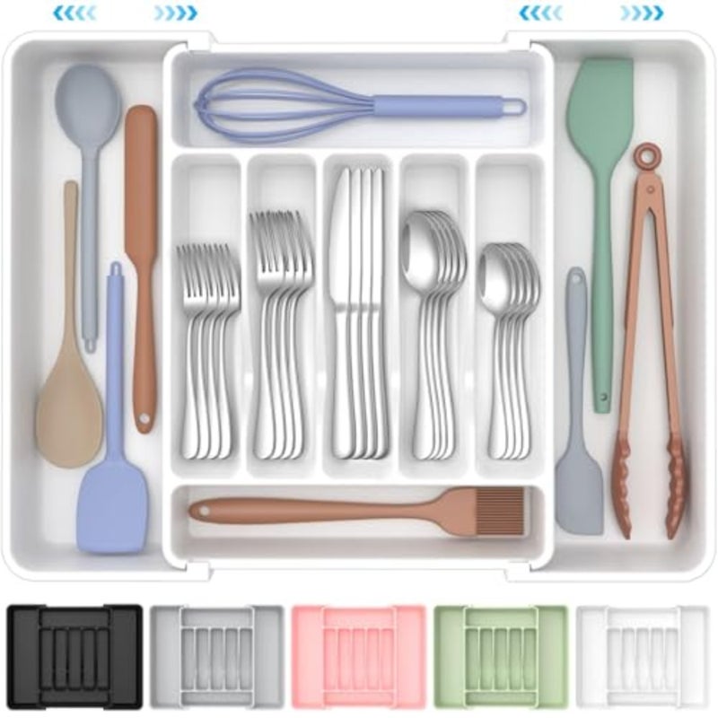 Extra Large Expandable Silverware Organizer, BPA-Free Food-Safe Cutlery Flatware Organizer, Kitchen Utensil Drawer Organizer, Adjustable Silverware Holder for Spoons Forks Knives - Image 1