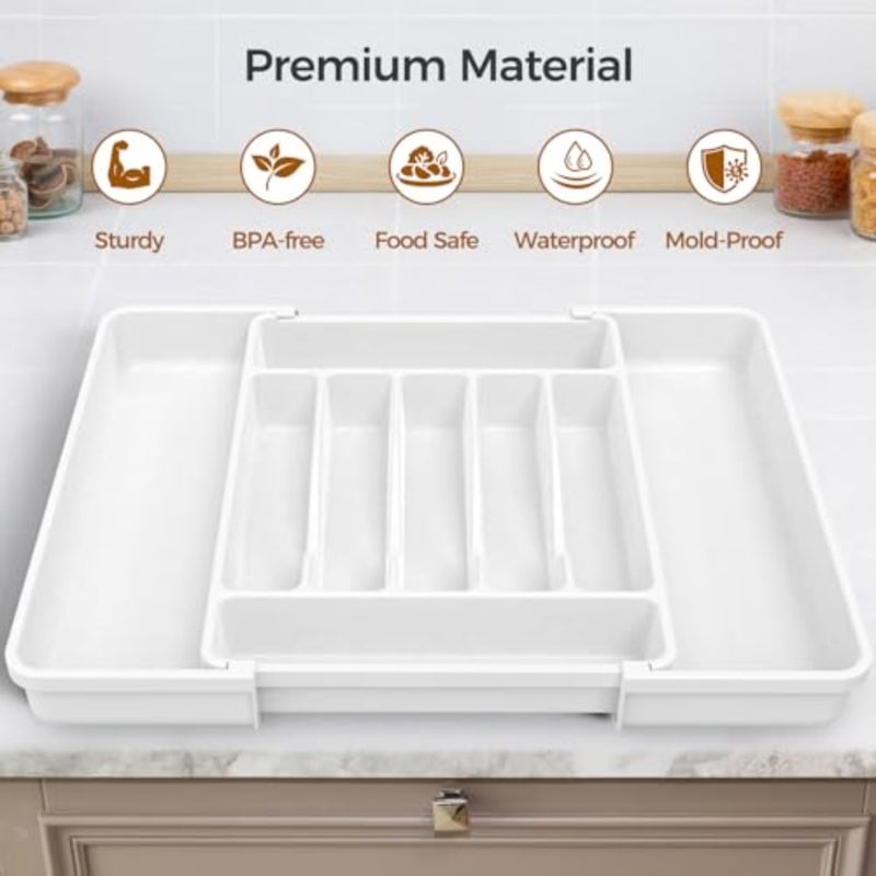 Extra Large Expandable Silverware Organizer, BPA-Free Food-Safe Cutlery Flatware Organizer, Kitchen Utensil Drawer Organizer, Adjustable Silverware Holder for Spoons Forks Knives - Image 4