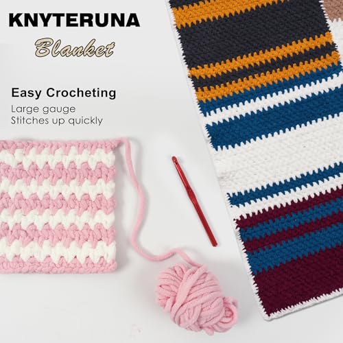 Knyteruna #6 Super Bulky Blanket Yarn for Crocheting - 4 Skeins(Each 10.5oz/300g, 220yds/201m), Chunky Chenille Thick Plush Big Soft Yarn for Crocheting Knitting Blankets, Pink - Image 5