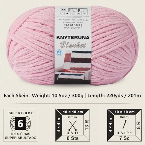 Knyteruna #6 Super Bulky Blanket Yarn for Crocheting - 4 Skeins(Each 10.5oz/300g, 220yds/201m), Chunky Chenille Thick Plush Big Soft Yarn for Crocheting Knitting Blankets, Pink - Image 2