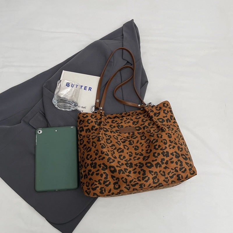 Outer Single Commuter Large Capacity Leopard Print Bag Women'S Shoulder Bag College Students Class Tote Bag - Image 5