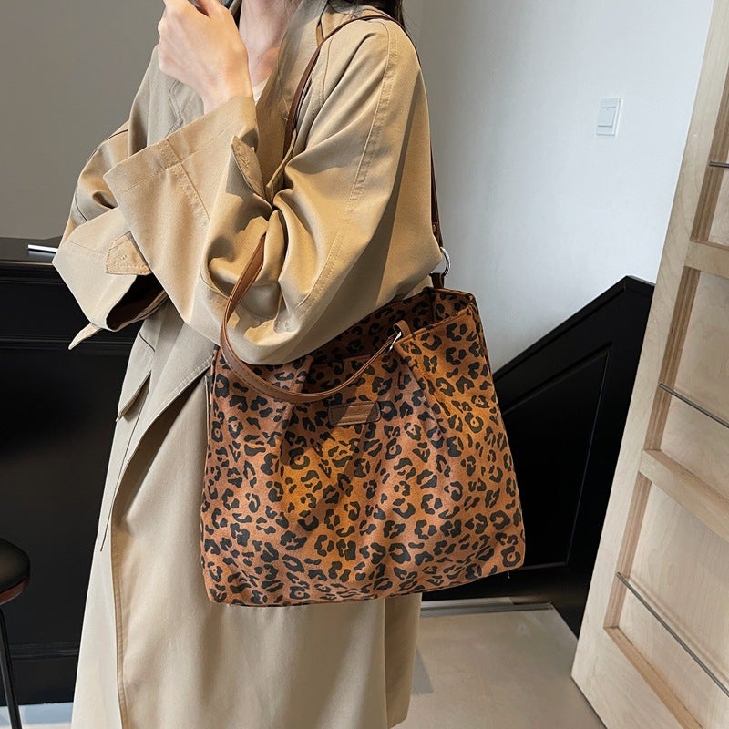 Outer Single Commuter Large Capacity Leopard Print Bag Women'S Shoulder Bag College Students Class Tote Bag - Image 3