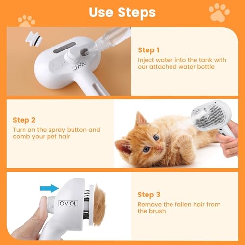 OVIOL Pet Steam Brush for Dog & Cat Self Cleaning Updated 3-in-1 Spray Hair Removal Comb,Steam for Shedding & Grooming,Water Brush for Long & Short Haired Pets, Dog Mist Spray Comb (Big Multicolor) - Image 4