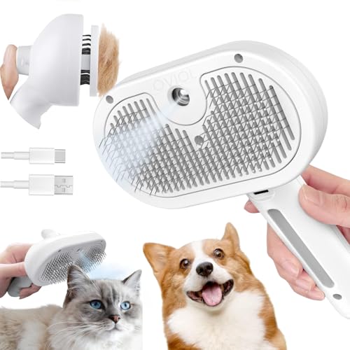 OVIOL Pet Steam Brush for Dog & Cat Self Cleaning Updated 3-in-1 Spray Hair Removal Comb,Steam for Shedding & Grooming,Water Brush for Long & Short Haired Pets, Dog Mist Spray Comb (Big Multicolor) - Image 1