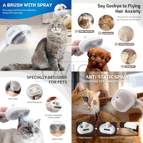 OVIOL Pet Steam Brush for Dog & Cat Self Cleaning Updated 3-in-1 Spray Hair Removal Comb,Steam for Shedding & Grooming,Water Brush for Long & Short Haired Pets, Dog Mist Spray Comb (Big Multicolor) - Image 3