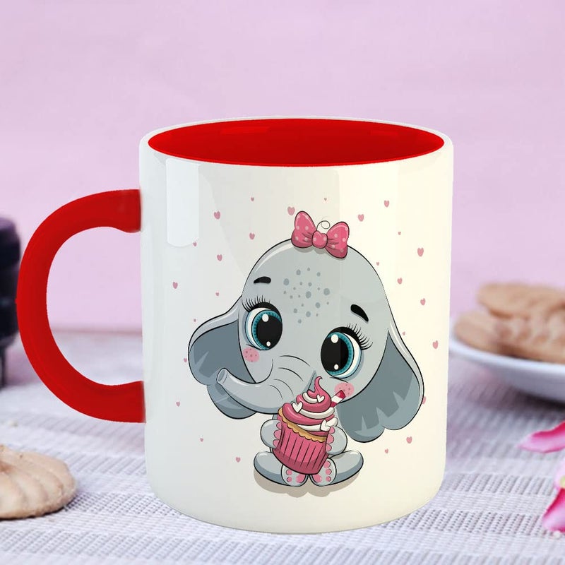 YaaNaa Printed Coffee Mug Elephant Theme Cute Baby Elephant Birthday Gift Return Gift Gifts for Friends Gifts for BoysGirls R2136RD - Image 2