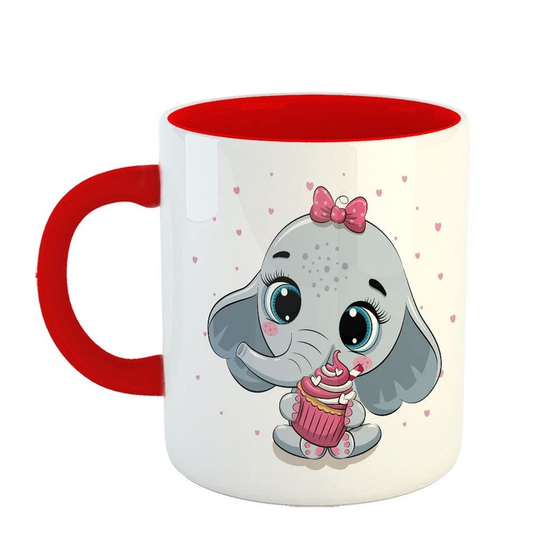 YaaNaa Printed Coffee Mug Elephant Theme Cute Baby Elephant Birthday Gift Return Gift Gifts for Friends Gifts for BoysGirls R2136RD - Image 1