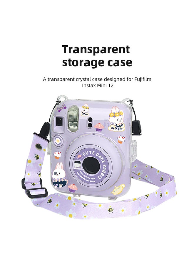 O Ozone Crystal Clear Camera Case For Fujifilm Mini 12 Instant Camera, Hard PC Cover with Adjustable Strap and Pocket & Decorative sticker - Blue  - Image 5