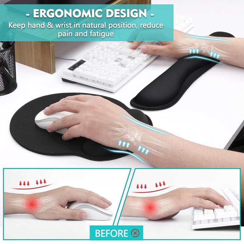 TONOS Ergonomic Mouse Pad with Wrist Support, Premium Memory Foam Keyboard Wrist Support Bar and Mouse Wrist Rest Pads Set- for Comfortable Typing &Wrist Pain Relief Mouse Pad with Wrist Support Bar - Image 4