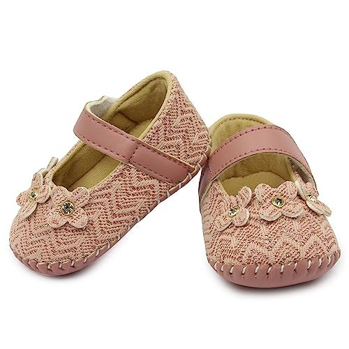 Neska Moda 6 To 12 Months Baby Girls Synthetic Leather Floral Hook & Loop Sandal Booties (Peach)-BT1895 - Image 2