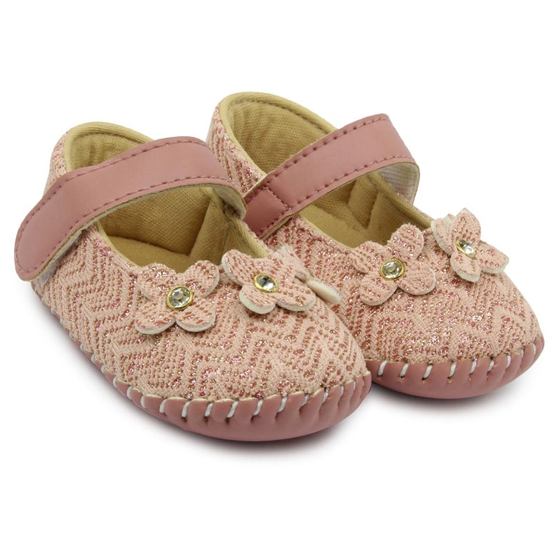 Neska Moda 6 To 12 Months Baby Girls Synthetic Leather Floral Hook & Loop Sandal Booties (Peach)-BT1895 - Image 5