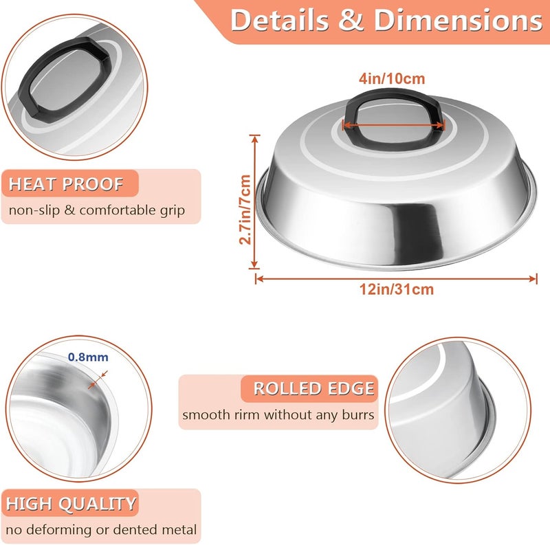 HaSteeL مجموعة من 3 أغطية دائرية من الفولاذ المقاوم للصدأ من نوع لإذابة الجبن، ملحقات احترافية للشواء على الأرضيات المسطحة لطهي الطعام بطريقة التيبانياكي أو الباربيكيو، سواء داخليًا أو خارجيًا (أحجام: 12 بوصة - 9 بوصة - 6.5 بوصة). - Image 2