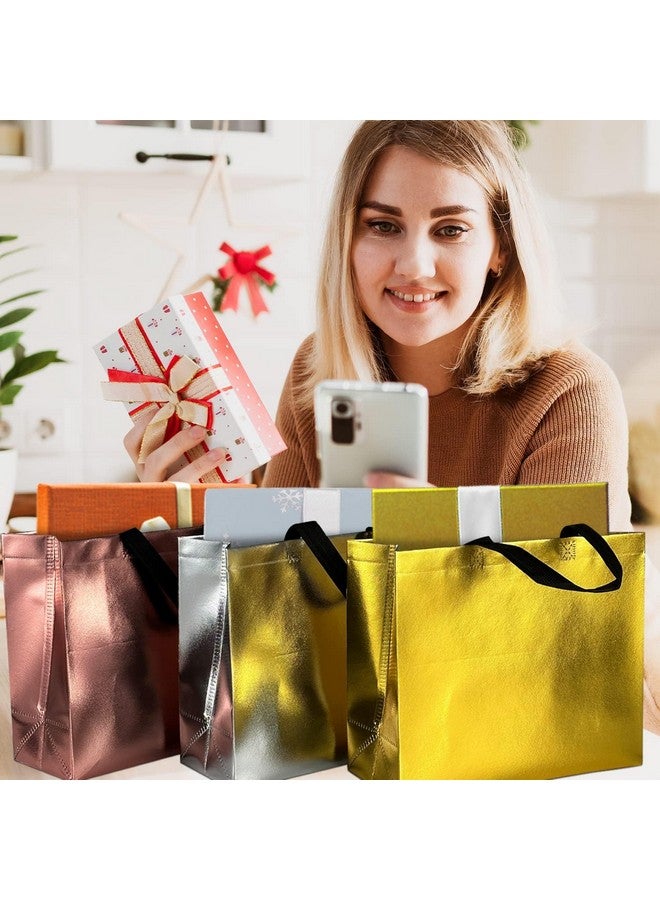 Drapme Large Size Pack of 50 Pcs Glossy Metallic Laminated Non-Woven Reusable Eco-Friendly Party Return Gift Bags (Mix) (Large 17x12x5 Inch) - Image 3