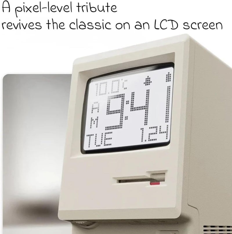 RayCue Maclock WB-8 Retro Pixel Alarm Clock - 1984 Computer-Inspired USB Desk Clock with Pixel Display, Multiple Alarms & Adjustable Brightness | Maclock Calendar, Temperature, Unique Retro Tech Gift - Image 5