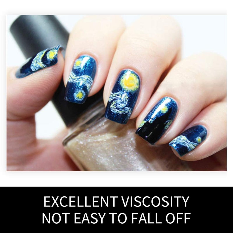 Bluezoo 3D Van Gogh's Starry Night Fullnail Stickers, Full Nail Starry Sky Art Gel Nail Polish Sticker Decals, Shimmery Glittery, Long Lasting, Easy to Apply & Remove - 2 Sheets(28 Nail Wraps) and 1 File - Image 3