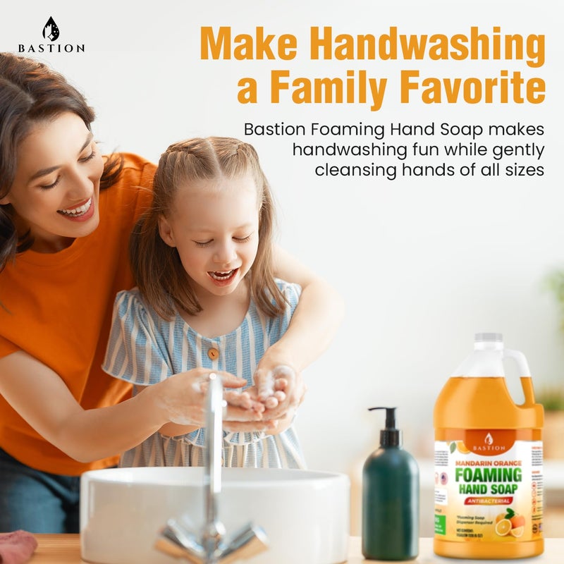 Bastion Foaming Antibacterial Hand Soap: Mandarin Orange Scented Instant Foam Hand Wash Refill 1 Gallon (128 oz) Bulk Jug. Made In The USA - Image 3