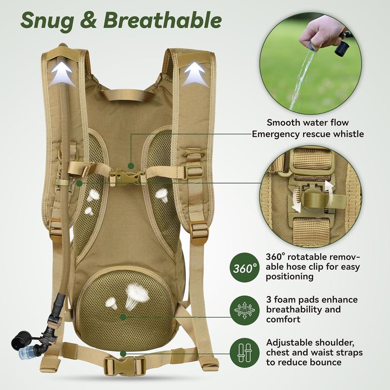 MARCHWAY Tactical Molle Hydration Pack Backpack with 3L TPU Water Bladder - Military Daypack for Cycling, Hiking, Running, Climbing, Hunting, Biking (Tan) - Image 5