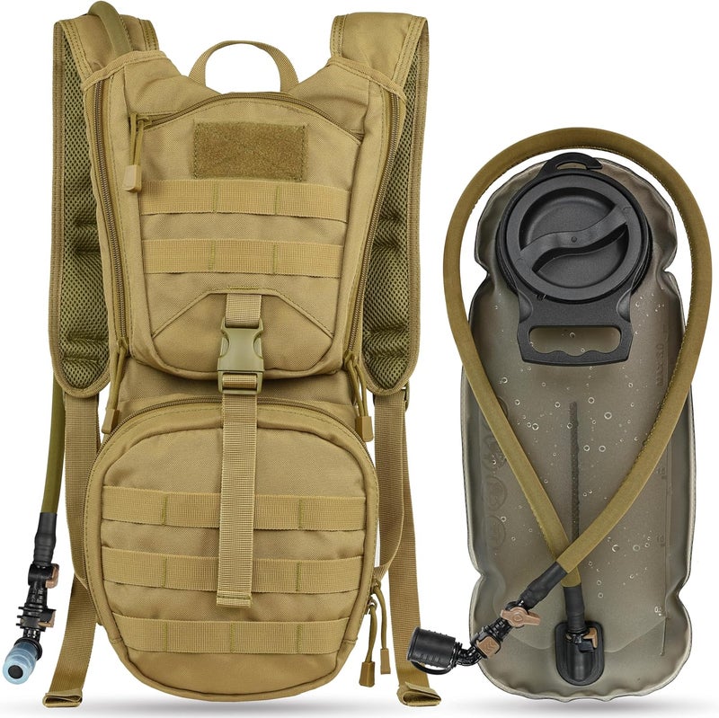 MARCHWAY Tactical Molle Hydration Pack Backpack with 3L TPU Water Bladder - Military Daypack for Cycling, Hiking, Running, Climbing, Hunting, Biking (Tan) - Image 1