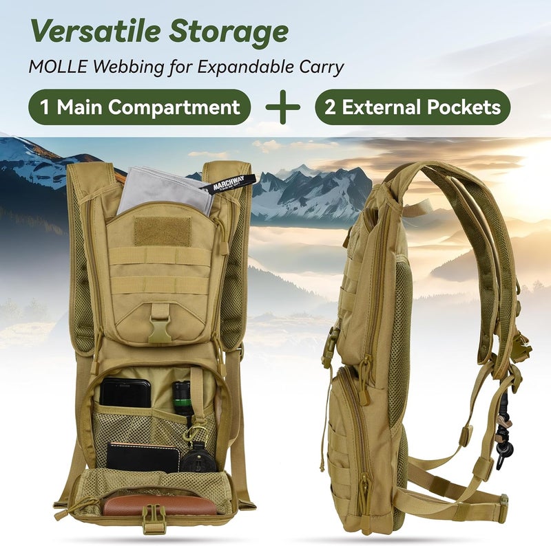MARCHWAY Tactical Molle Hydration Pack Backpack with 3L TPU Water Bladder - Military Daypack for Cycling, Hiking, Running, Climbing, Hunting, Biking (Tan) - Image 4