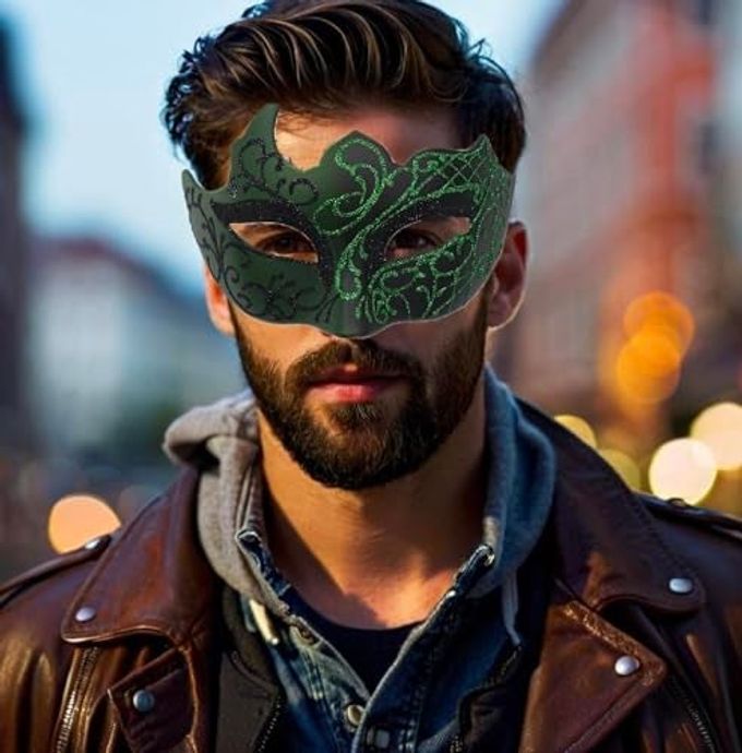 ONESWI Men Masquerade Mask Venetian Mask Greek Roman Mardi Gras Mask for Men (Green) - Image 3