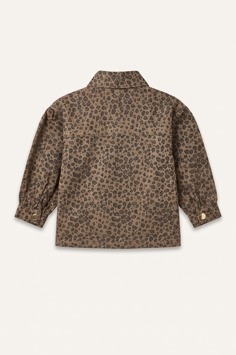 DeFacto Brown BabyGirl Baby Girl 100% Cotton Leopard Print Gabardine Long Sleeve Overshirt Casual - Image 5