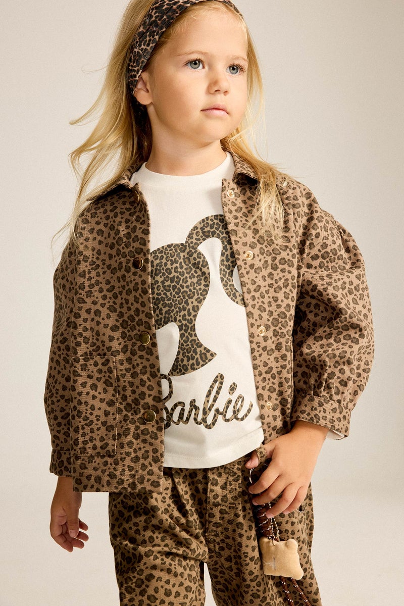 DeFacto Brown BabyGirl Baby Girl 100% Cotton Leopard Print Gabardine Long Sleeve Overshirt Casual - Image 3